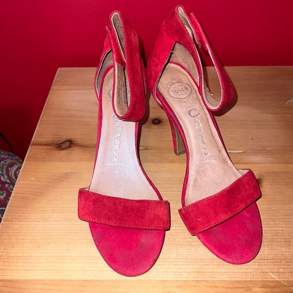 Jeffrey Campbell Red Suede Foxtrot Heeled Sandal Sz 8 - Picture 2 of 11